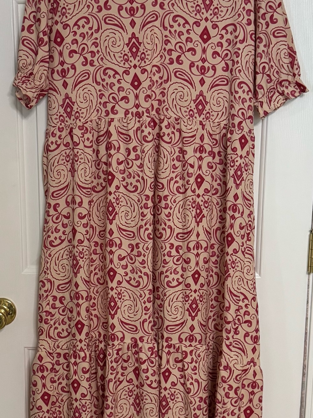 Women's Cream Dress with Pink Scroll Print